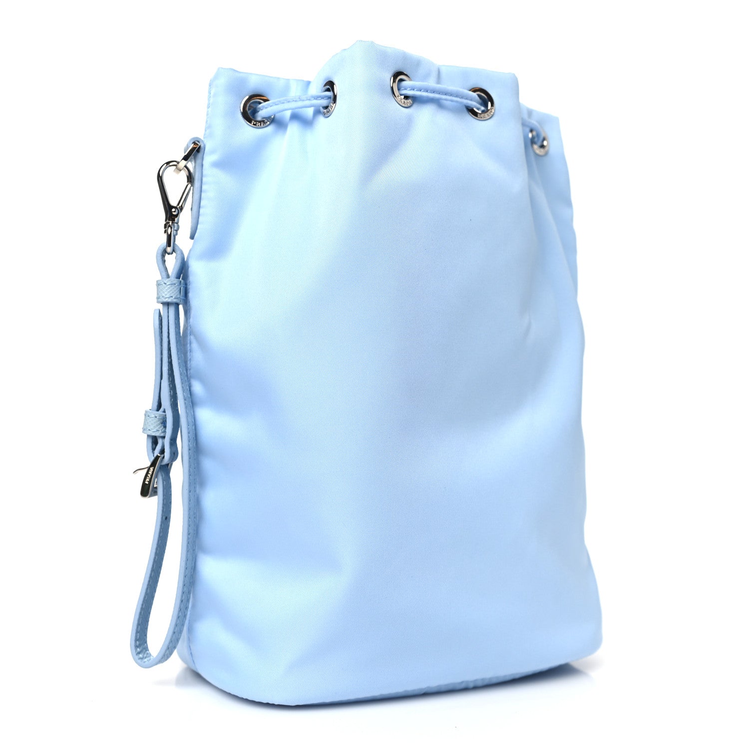 Prada Saffiano Tessuto Nylon Vela Bucket Wristlet Celeste 3 of 10