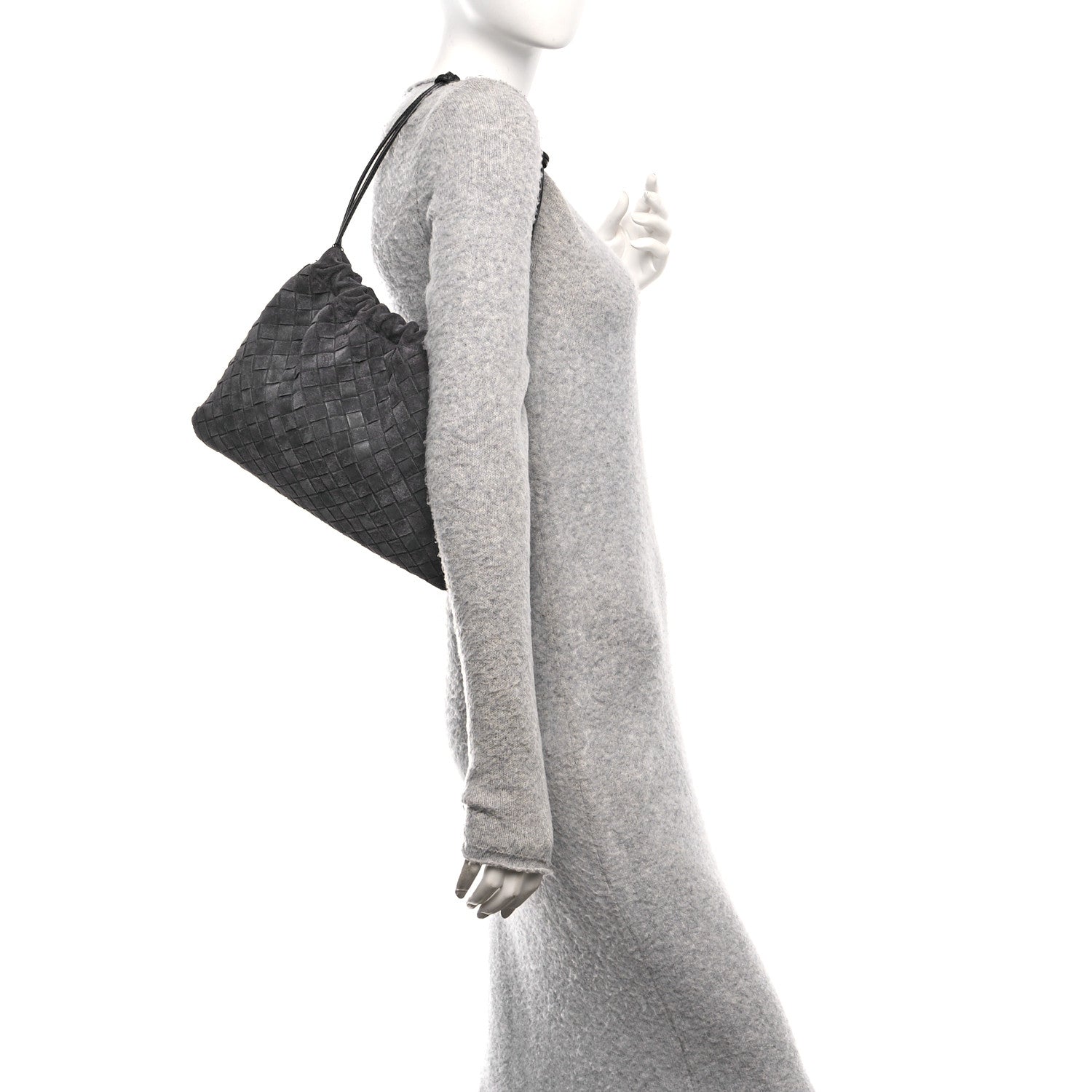 Bottega Veneta Suede Calfskin Intrecciato Medium Dustbag Grey 2 of 10