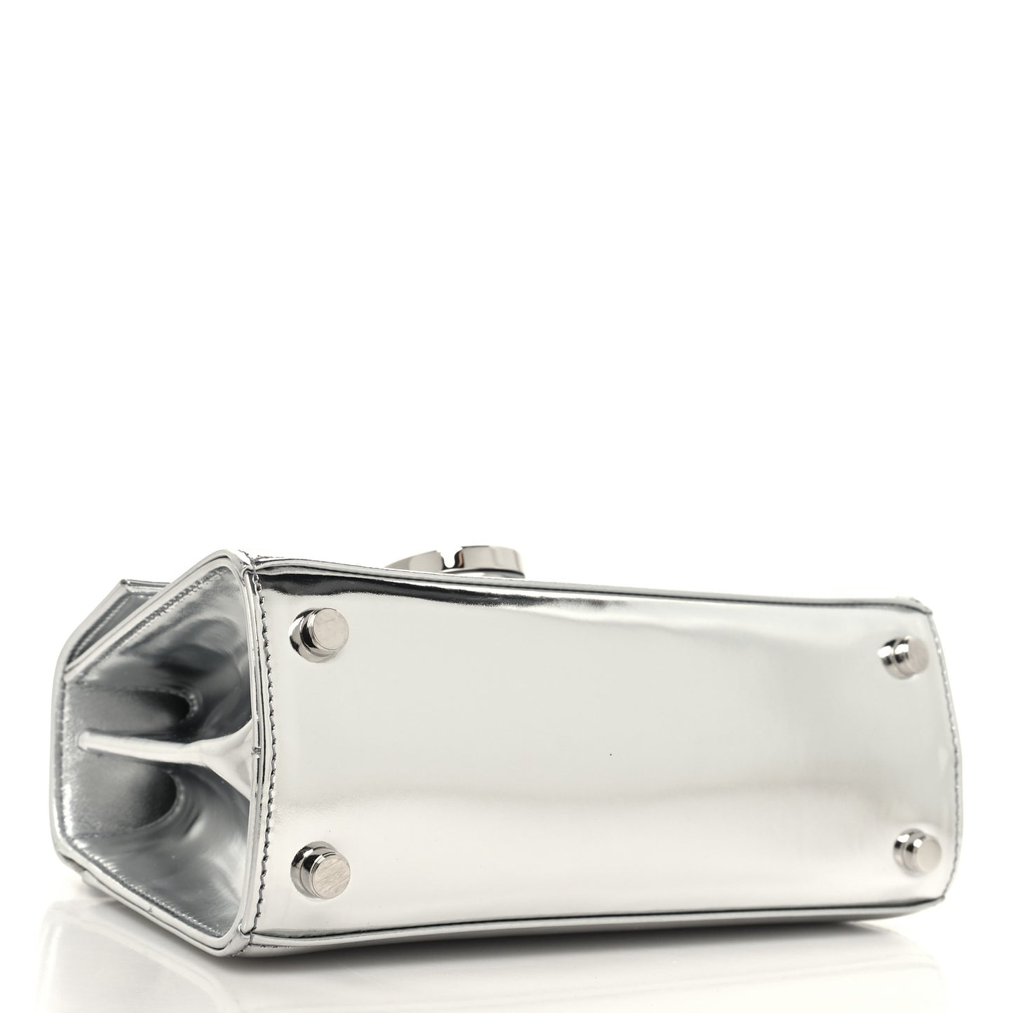 Metallic Calfskin Small Iconic Top Handle Bag Argento
