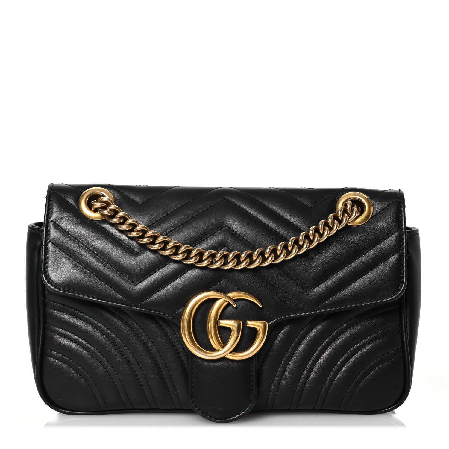 Gucci Calfskin Matelasse Small GG Marmont Shoulder Bag Black 1 of 14