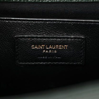 Saint Laurent Grain De Poudre Textured Mixed Matelasse Triquilt Medium Monogram Satchel Vert Fonce 6 of 11