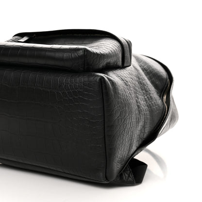 Balenciaga Calfskin Logo Crocodile Embossed Everyday Backpack Black 9 of 15