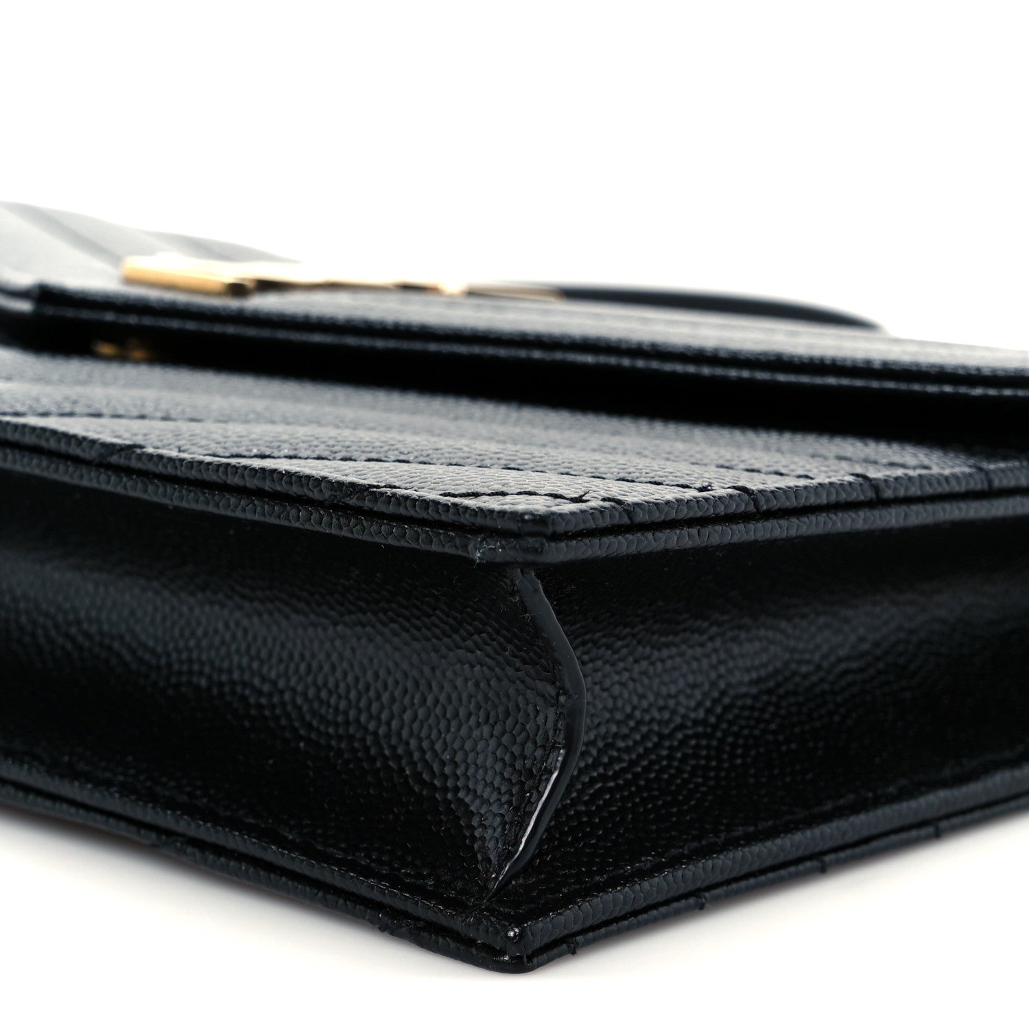 Saint Laurent Grain De Poudre Matelasse Chevron Monogram Envelope Chain Wallet Black 19 of 20