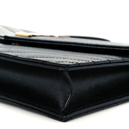 Saint Laurent Grain De Poudre Matelasse Chevron Monogram Envelope Chain Wallet Black 19 of 20