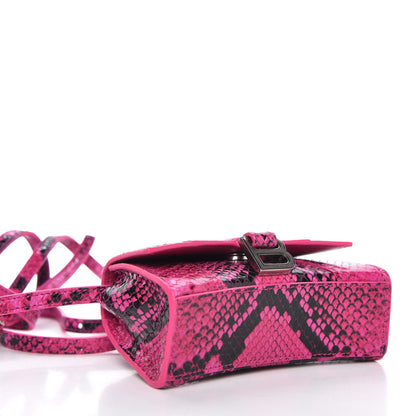 Balenciaga Shiny Calfskin Python Effect Hourglass Top Handle Bag Mini Fuchsia Black 4 of 9