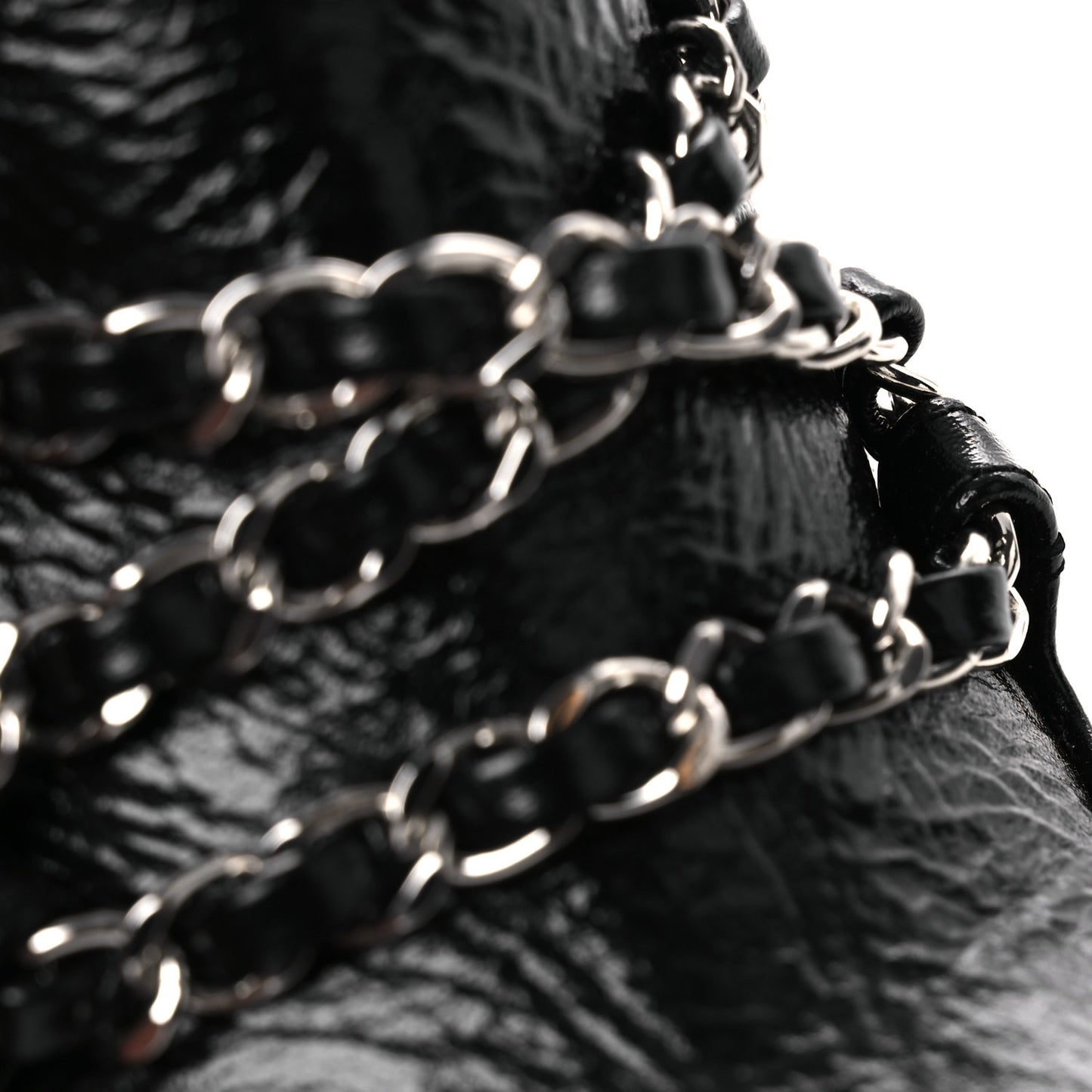 Crackled Calfskin Chain CC Short Boots 38.5 Black