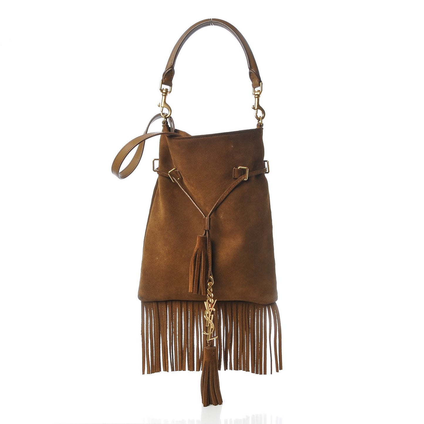 Suede Fringe Small Monogram Bucket Bag Light Ocre