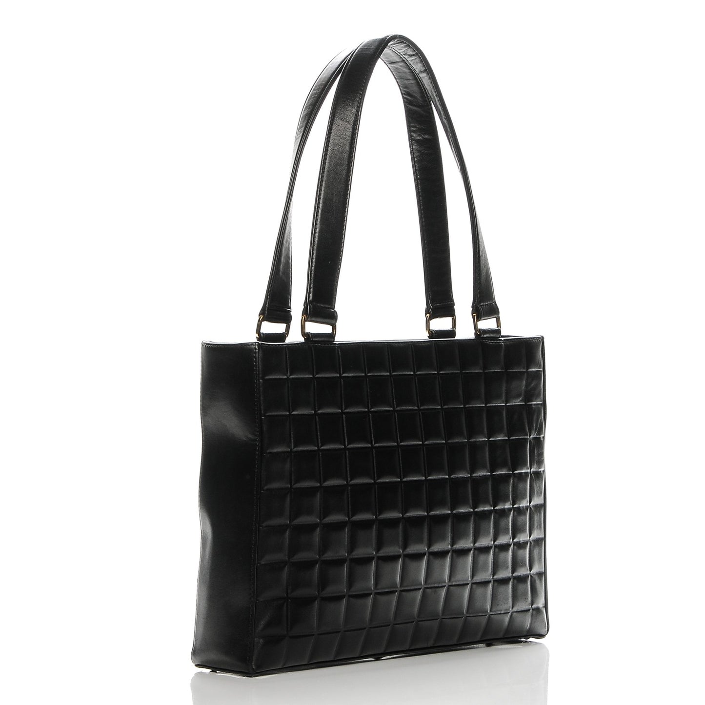 Lambskin Quilted Chocolate Bar Tote Black