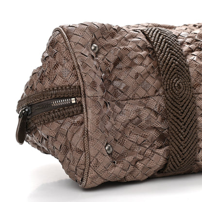 Bottega Veneta Woven Snakeskin Accordion Satchel Brown 10 of 14