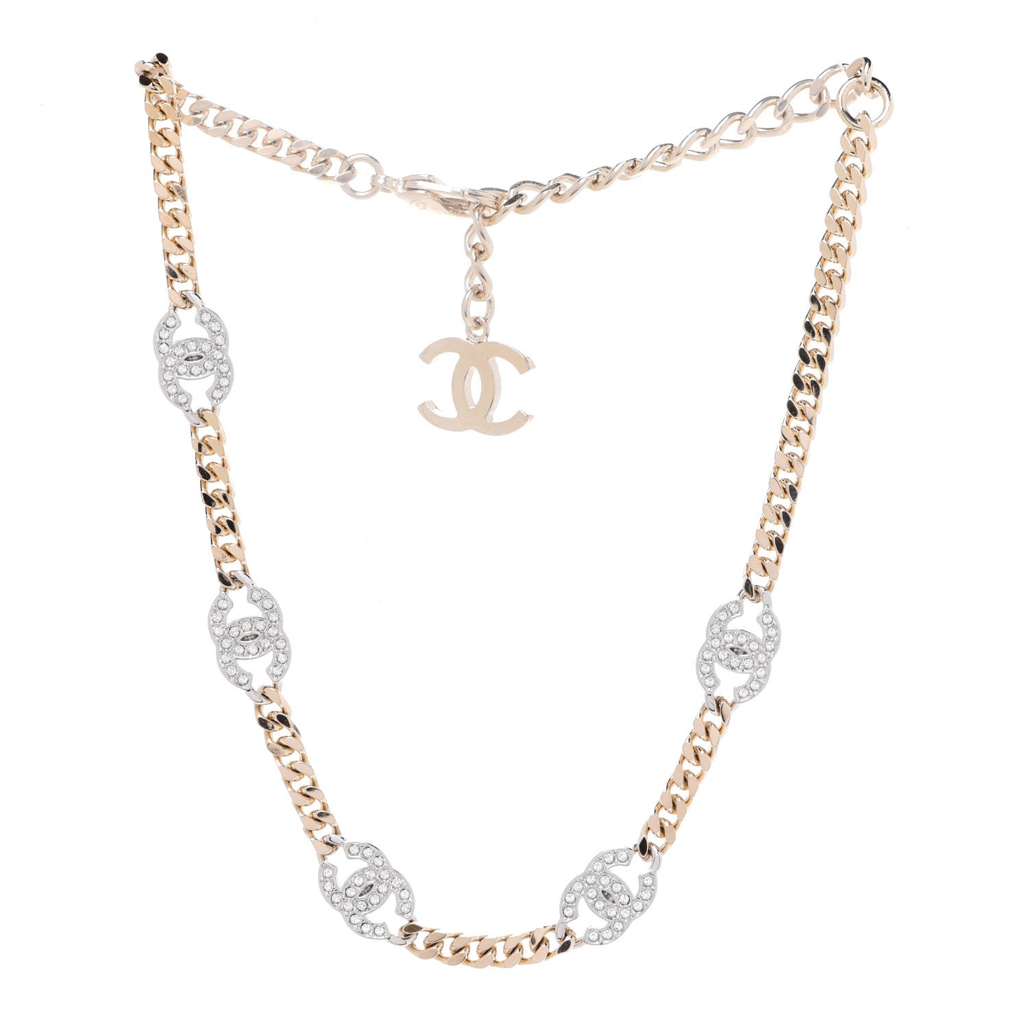 Chanel Crystal Chain CC Link Choker Gold Silver 3 of 6