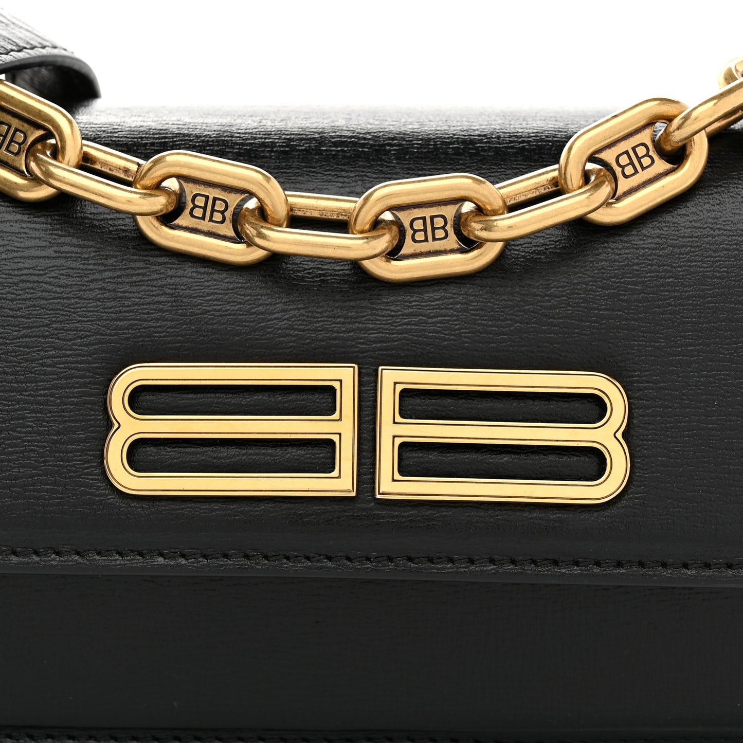 Calfskin Stripe Embossed Gossip Chain Bag XS Black