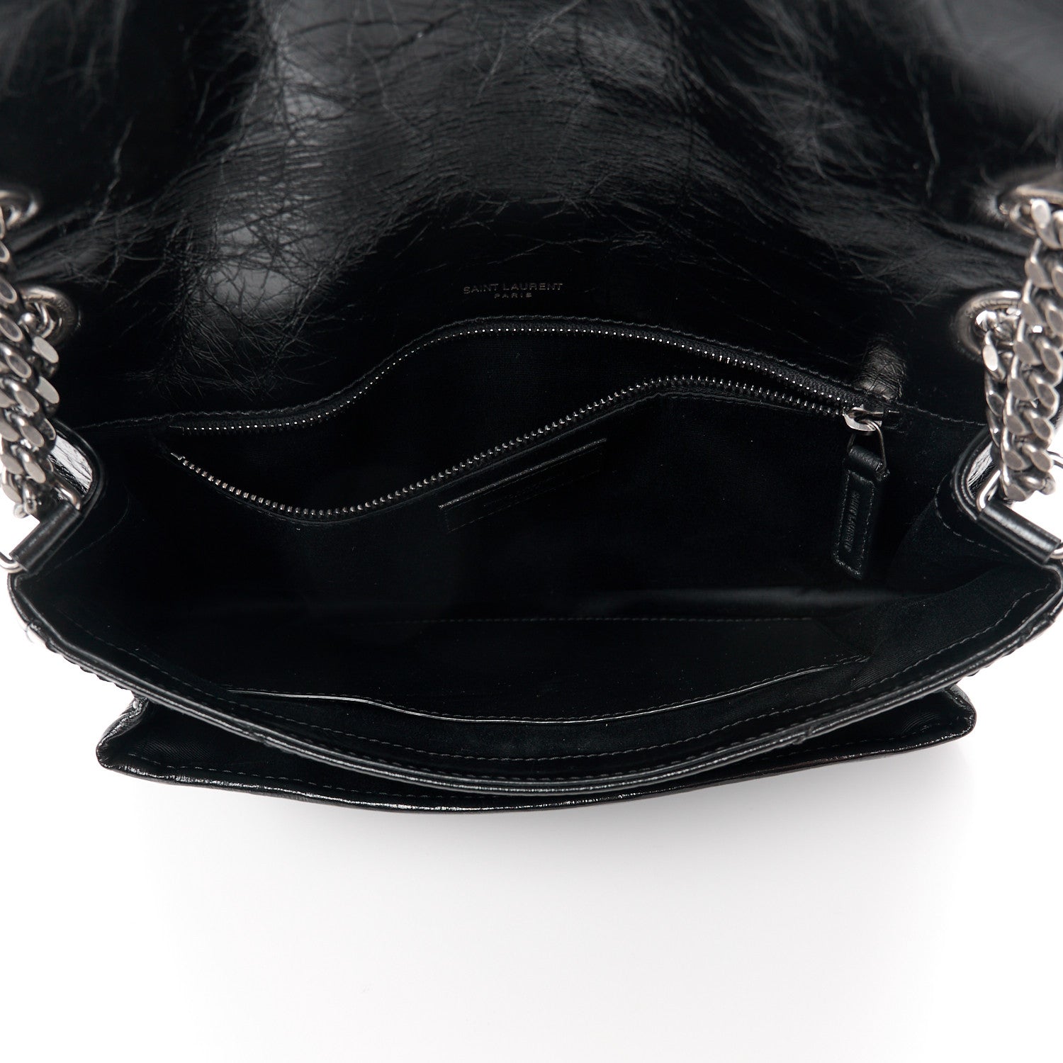 Saint Laurent Crinkled Calfskin Matelasse Monogram Medium Niki Chain Satchel Black 5 of 11