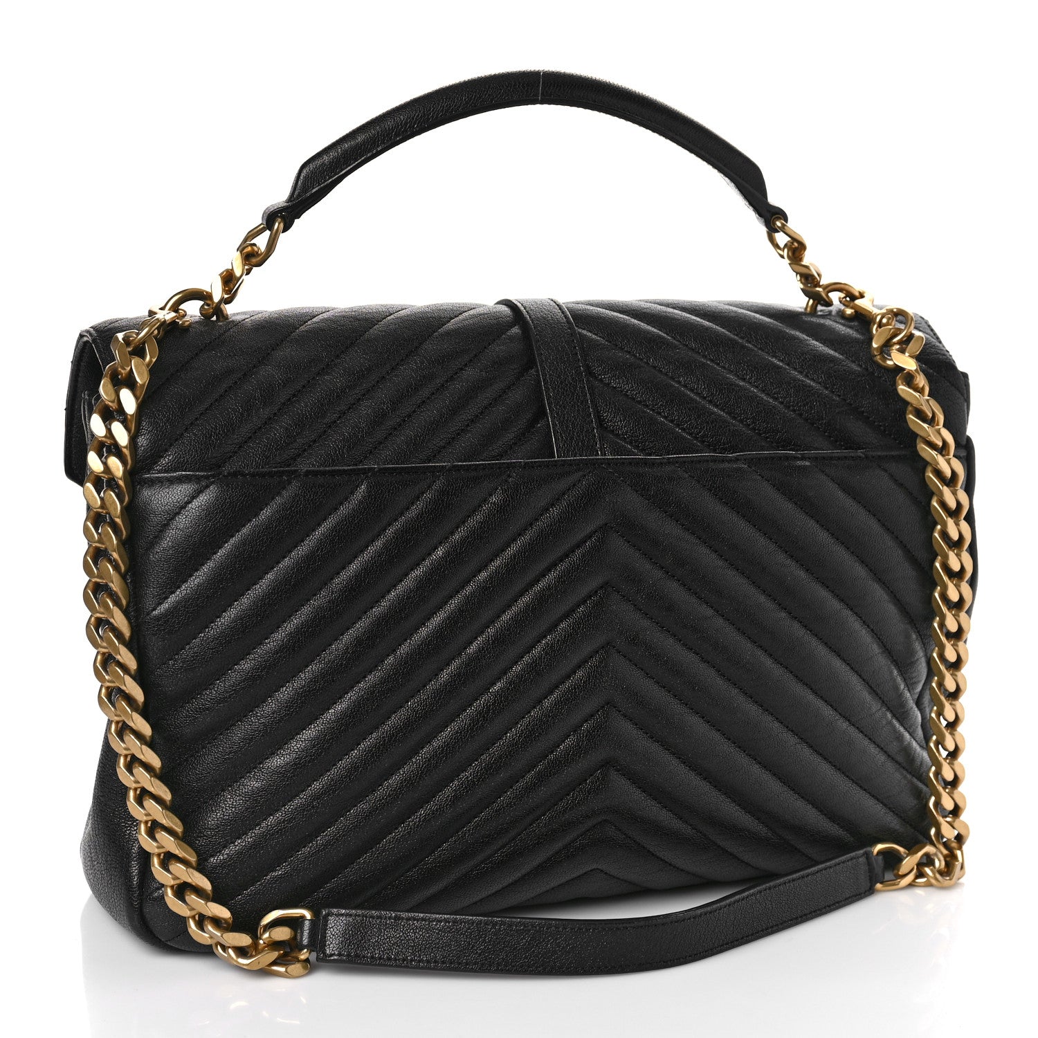 Saint Laurent Sheepskin Matelasse Chevron Monogram Large College Satchel Black 2 of 8