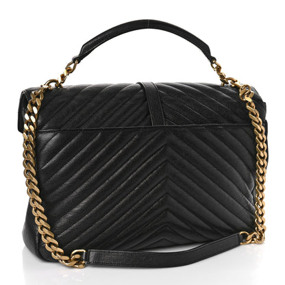 Saint Laurent Sheepskin Matelasse Chevron Monogram Large College Satchel Black 2 of 8