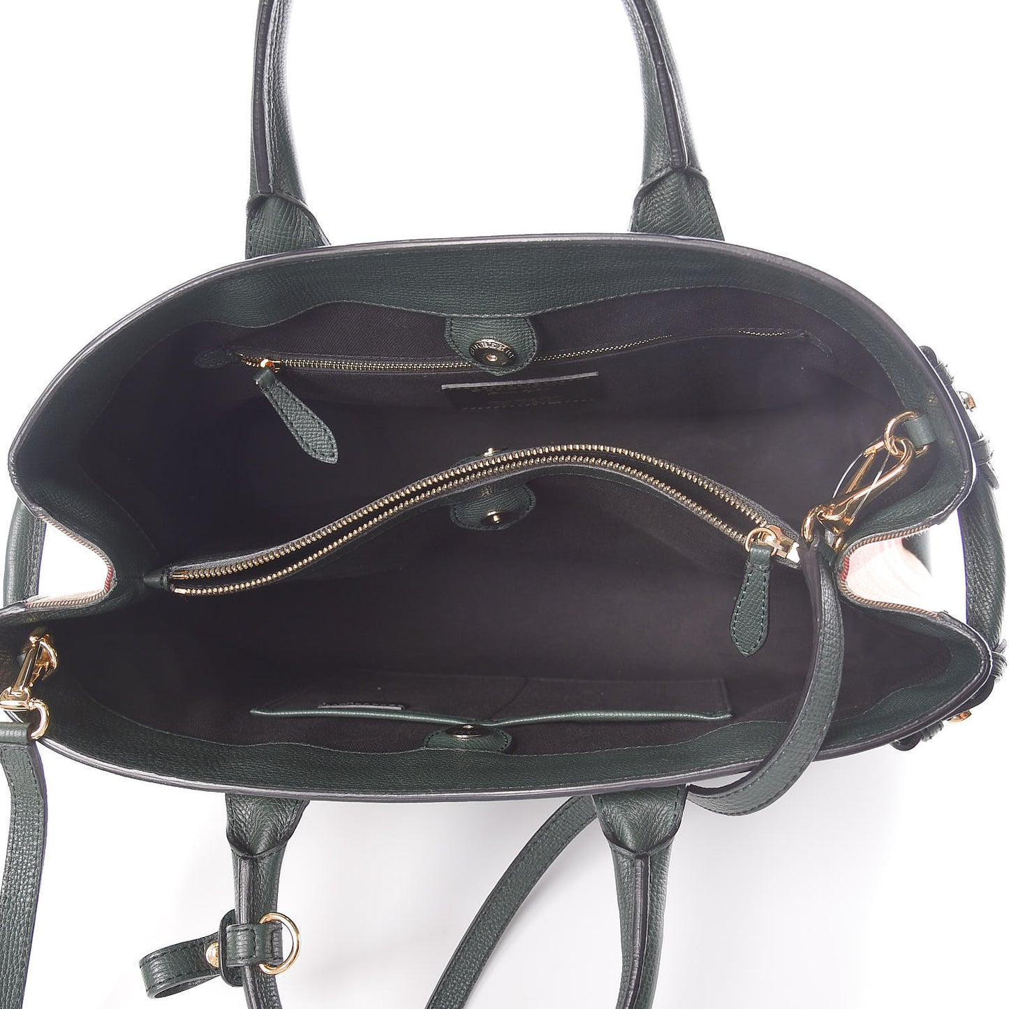 Grainy Calfskin House Check Large Banner Tote Dark Bottle Green