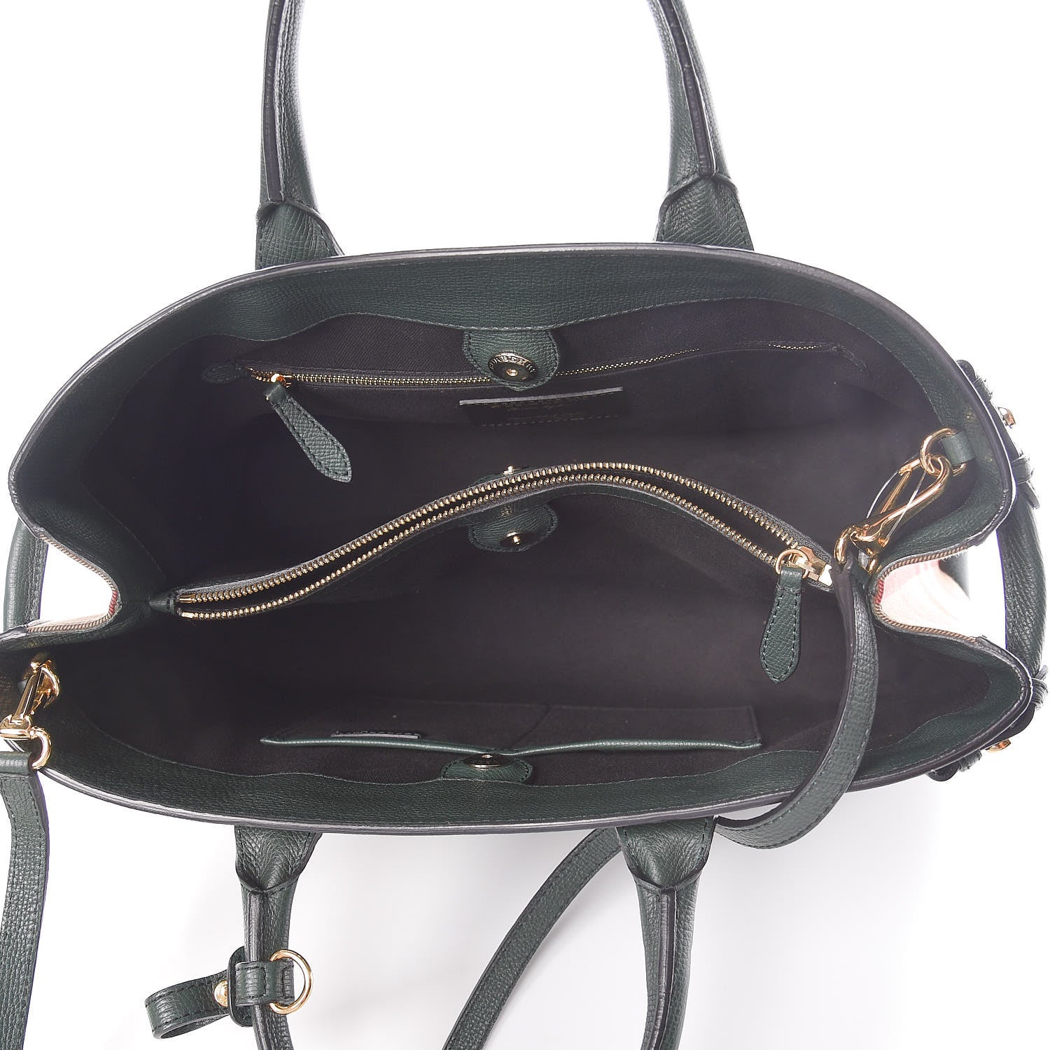 Burberry Grainy Calfskin House Check Large Banner Tote Dark Bottle Green 5 of 13