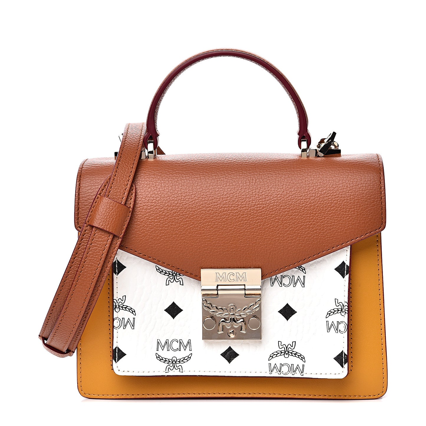 Visetos Small Patricia Satchel Cognac White