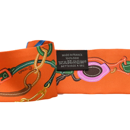 Hermes Silk Brides De Gala Applique Pique Twilly Orange Bleu Azur 3 of 3