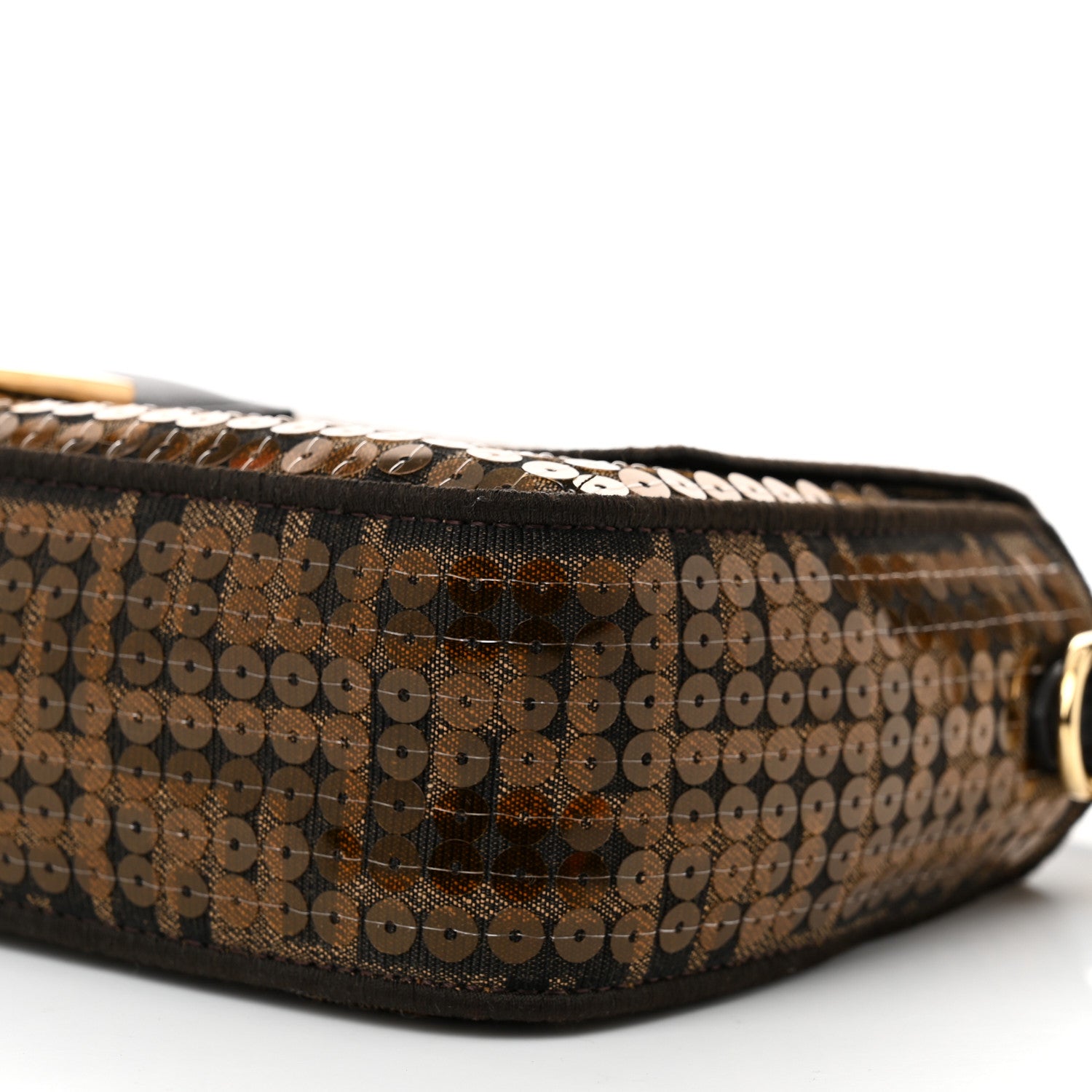 Fendi Fabric Jacquard Paillettes Vitello Seta FF 1974 Baguette Testa di Moro Real Ebano 10 of 11