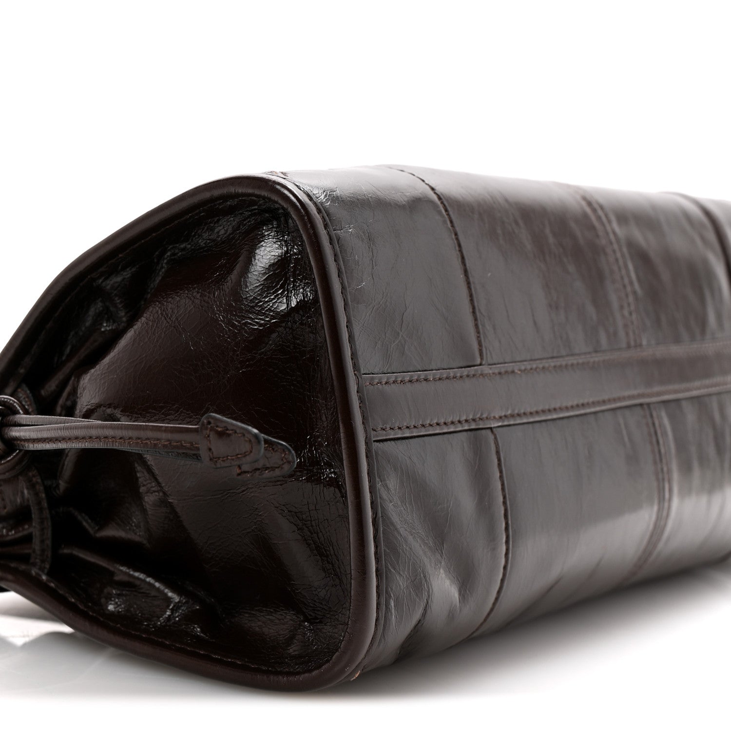 Prada Glossy Calfskin Triangle Medium Bonnie Shoulder Bag Dark Brown 16 of 21