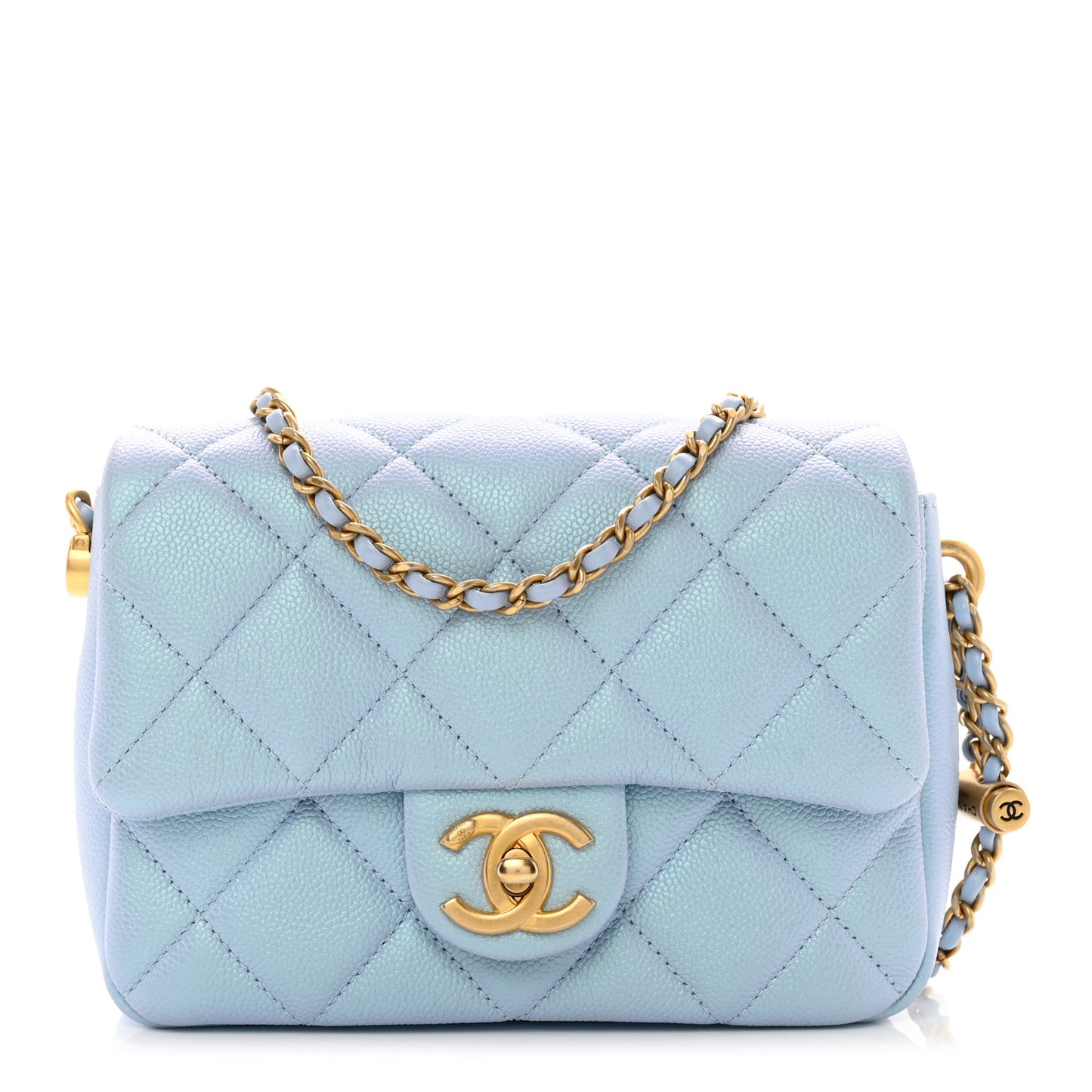 Iridescent Caviar Quilted Mini My Perfect Flap Light Blue