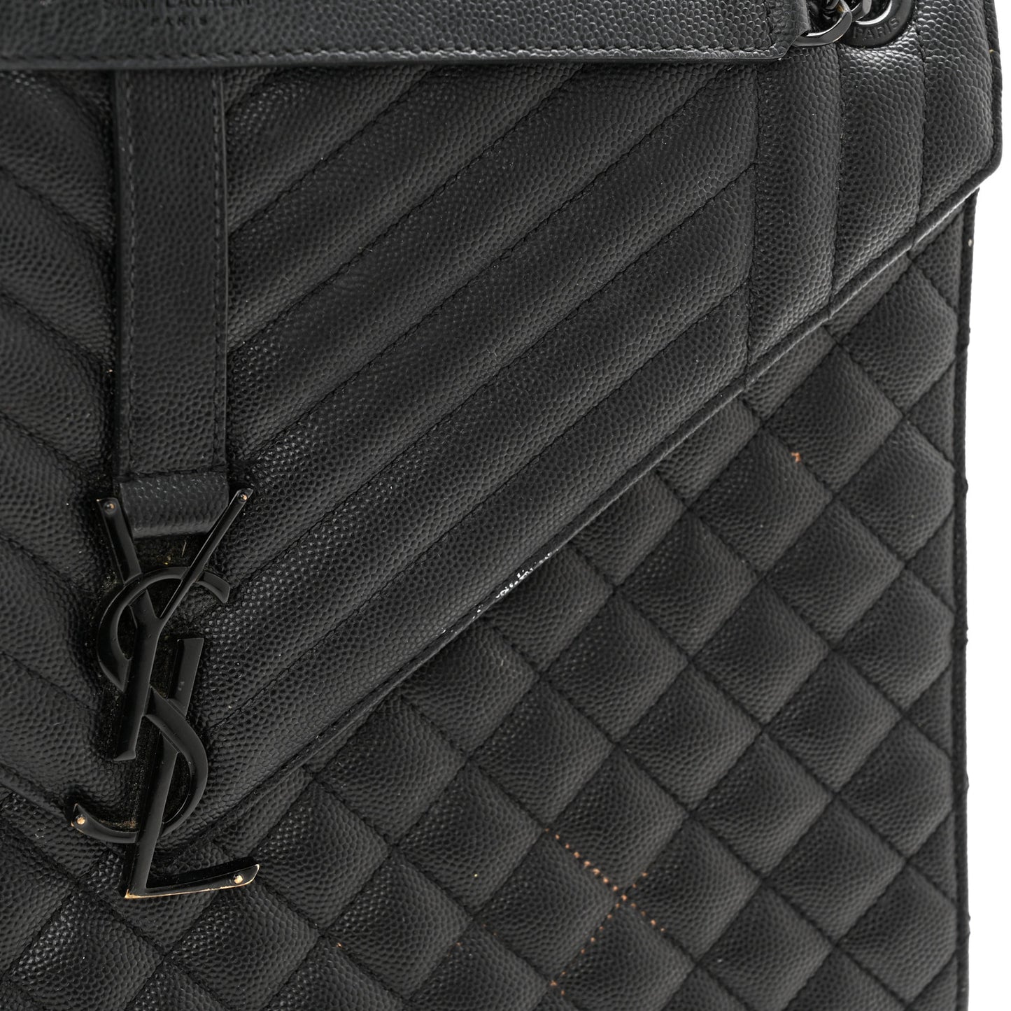 Grain De Poudre Textured Mixed Matelasse Large Triquilt Monogram Monochrome Satchel Black