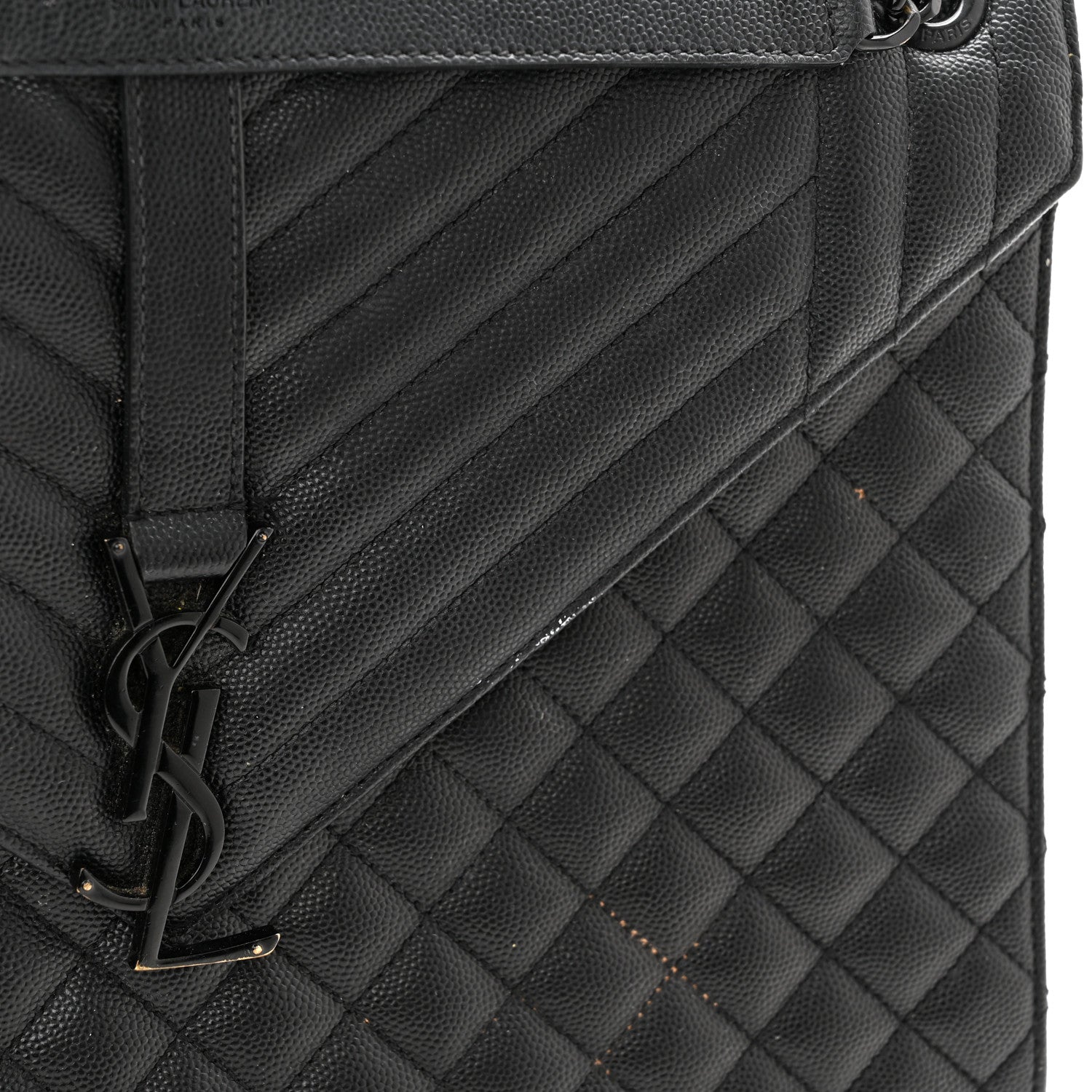 Saint Laurent Grain De Poudre Textured Mixed Matelasse Large Triquilt Monogram Monochrome Satchel Black 12 of 21