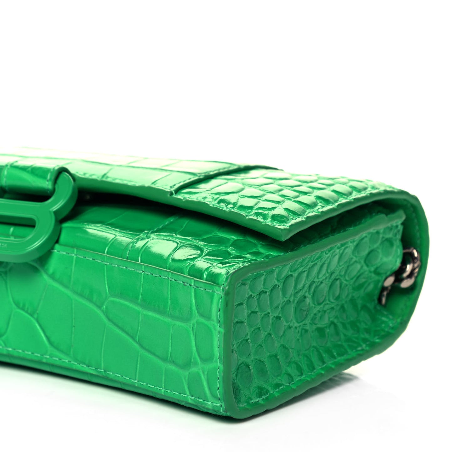 Shiny Calfskin Tonal B Crocodile Embossed Hourglass Chain Bag Vivid Green