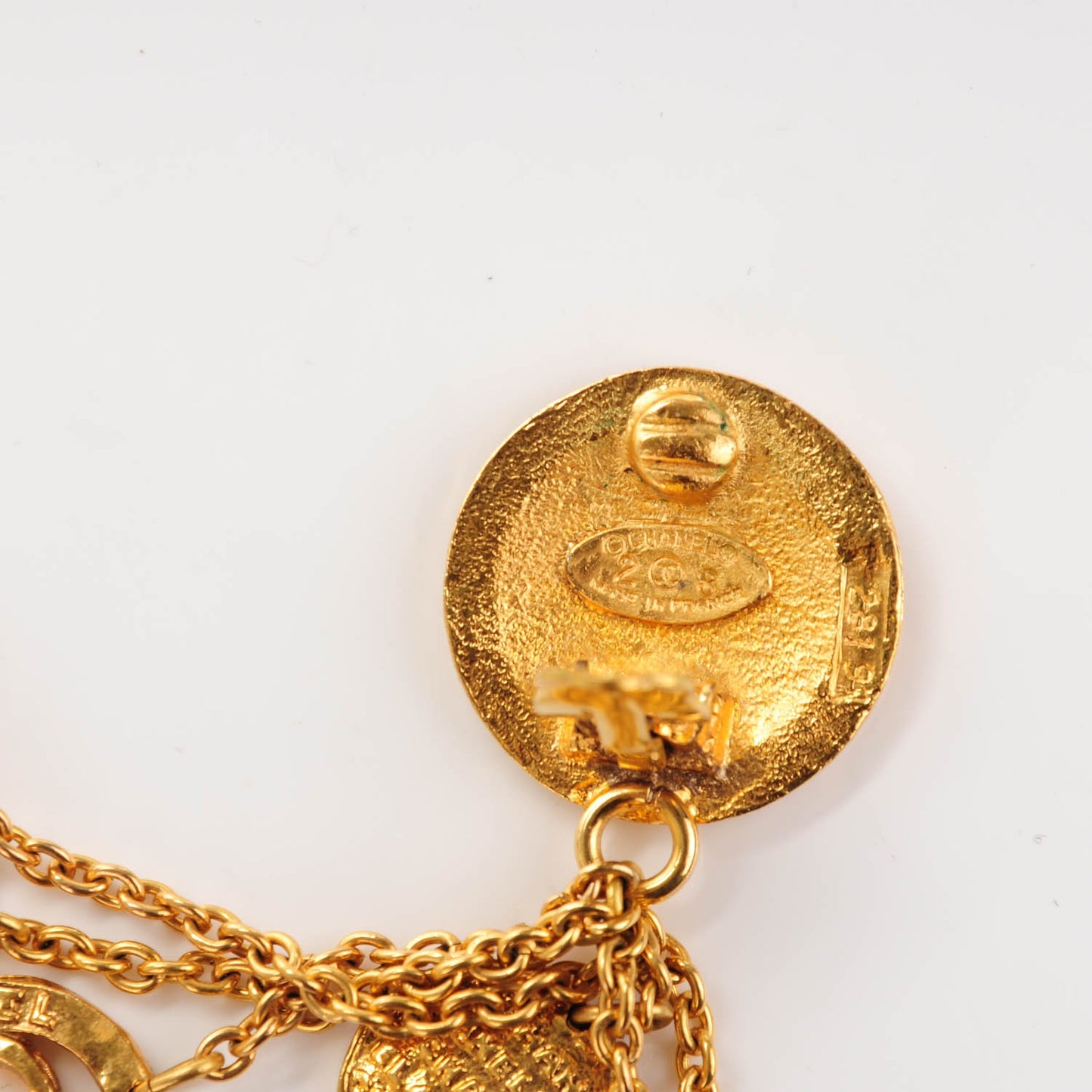 Hammered Medallion CC Dangle Earrings Gold