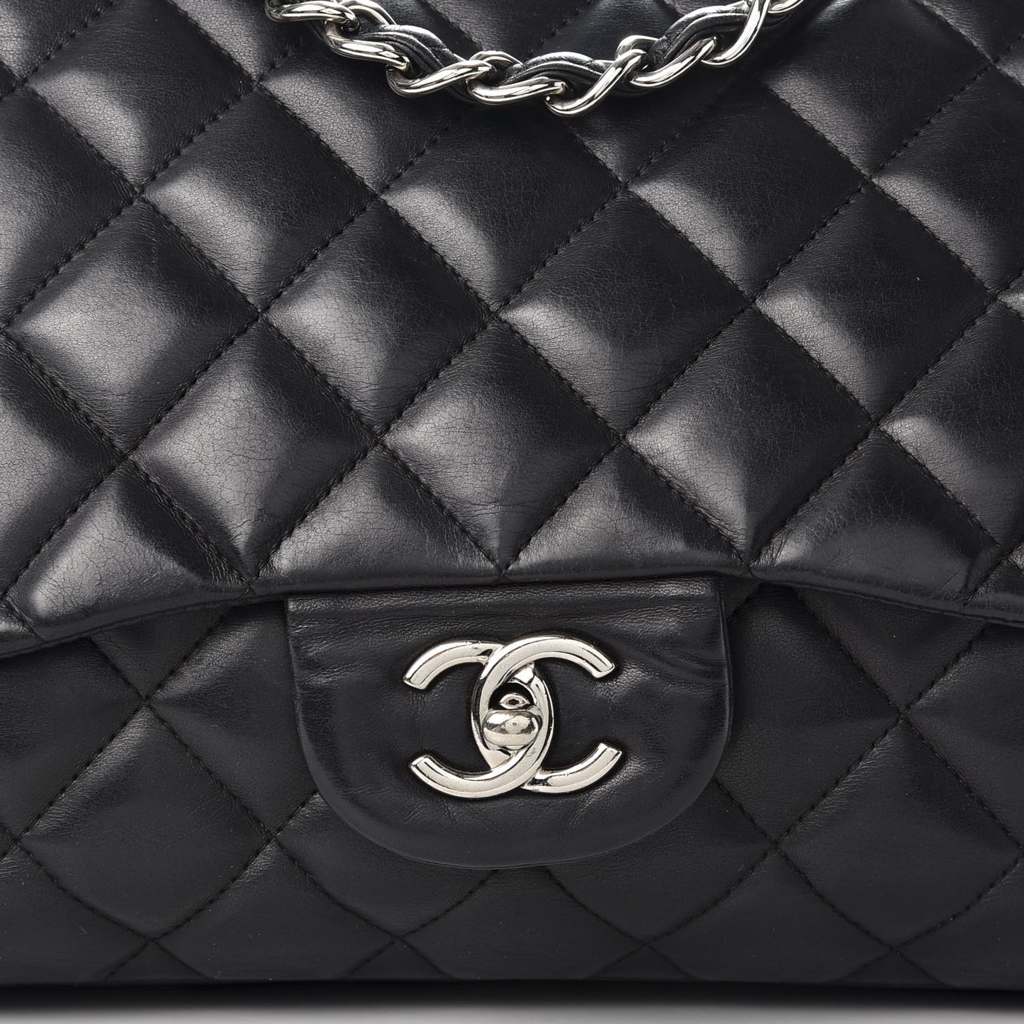 Lambskin Quilted Jumbo Single Flap Black