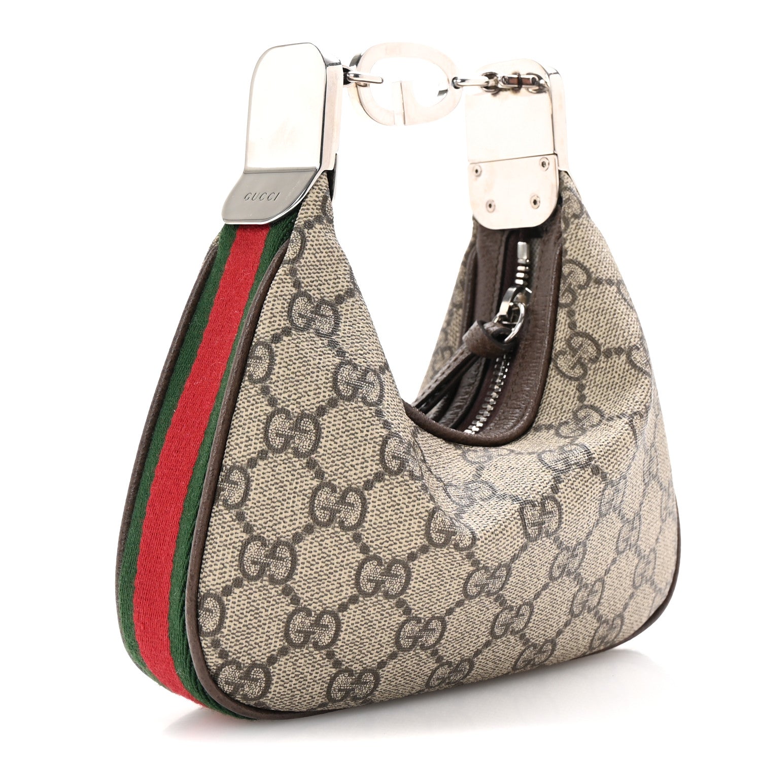 Gucci GG Supreme Monogram Textured Calfskin Web Mini Attache Shoulder Bag Beige Ebony New Acero 2 of 9