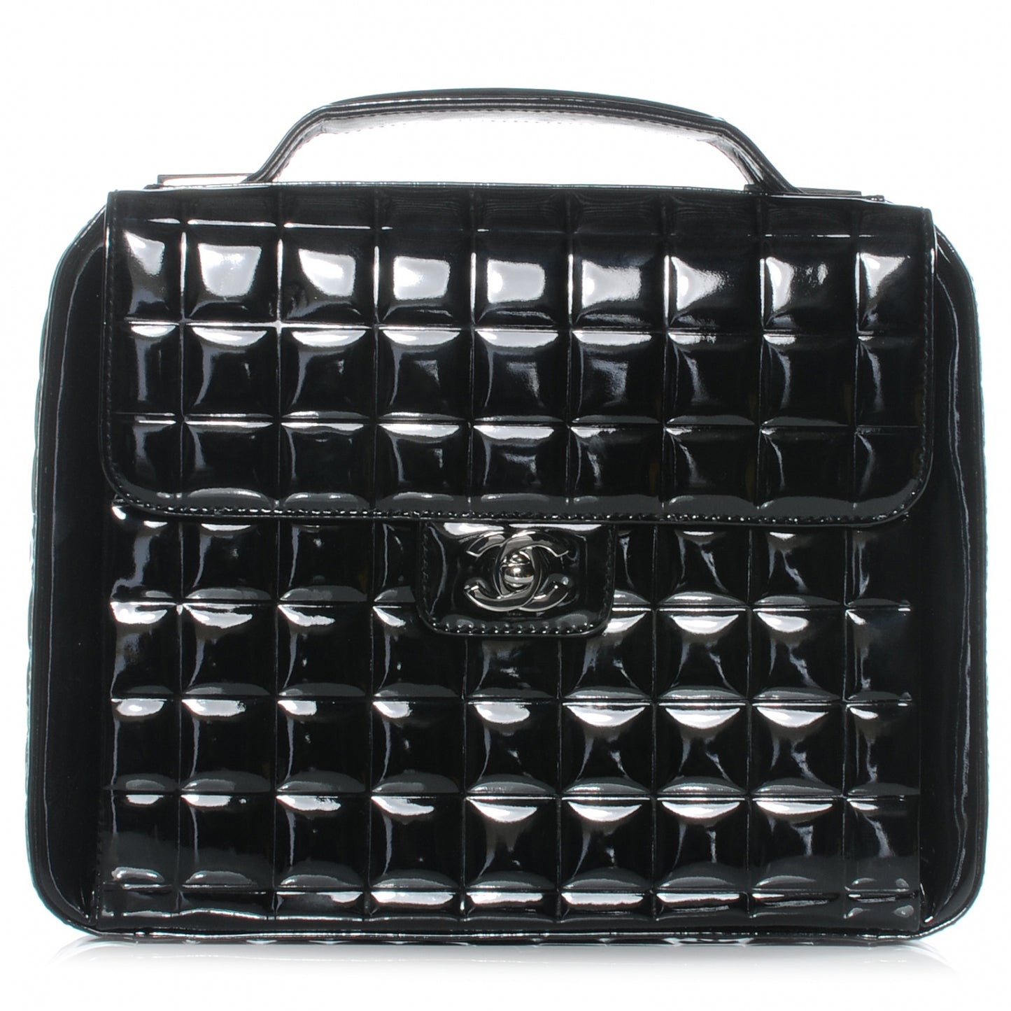 Patent Chocolate Bar Quilted Handbag Black