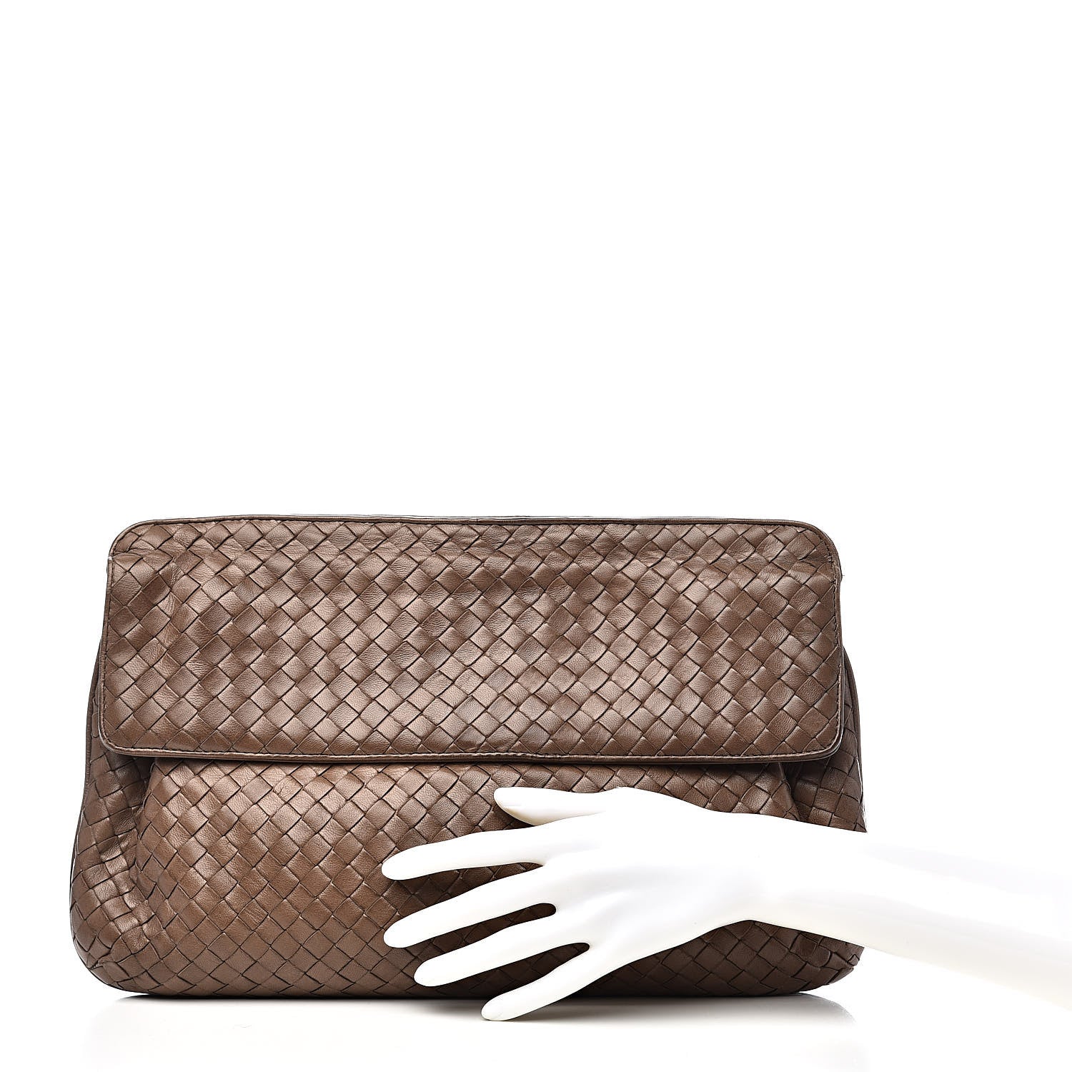 Bottega Veneta Nappa Intrecciato Flap Clutch Brown Taupe 2 of 8