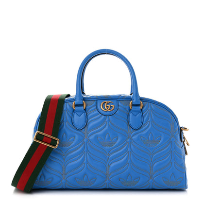 Gucci X ADIDAS Calfskin Trefoil Web GG Marmont Medium Duffle Bag Blue 1 of 10