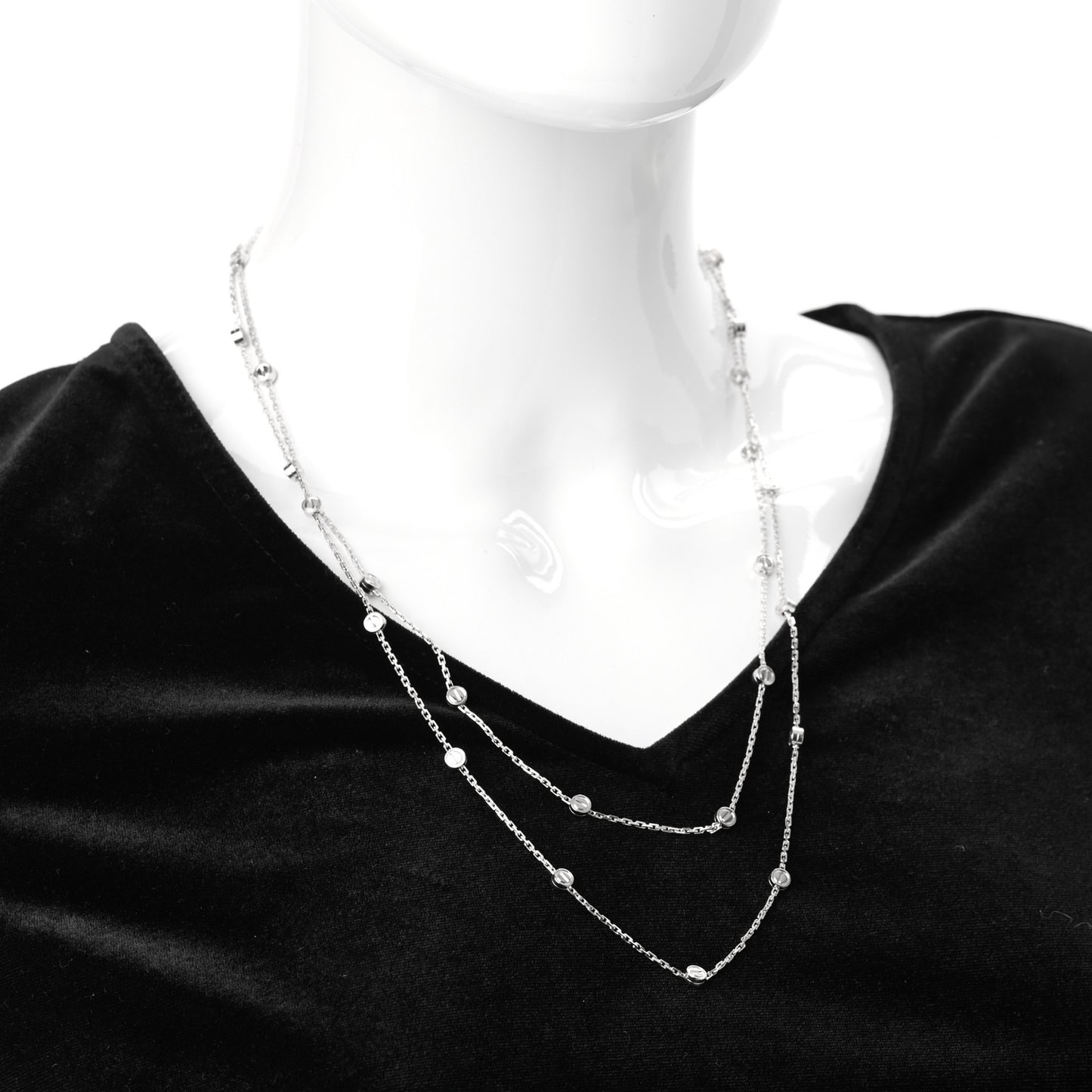 18K White Gold Long Station LOVE Necklace