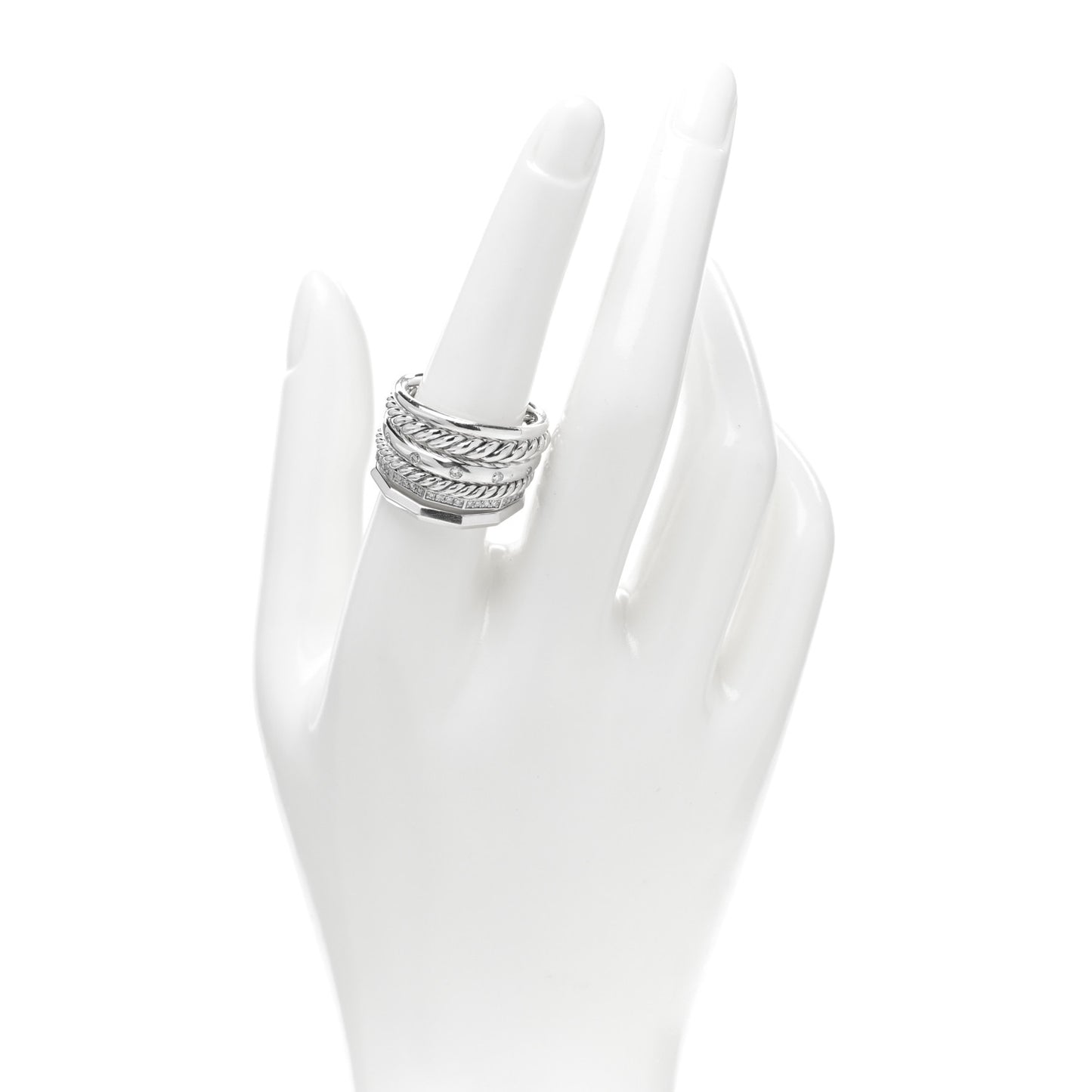 Sterling Silver Diamond 16mm Stax Wide Stacked Ring 57 8
