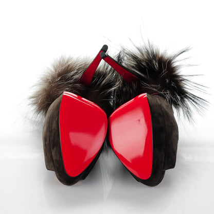 Christian Louboutin Suede Royal Fox Lady Fur 150 Pumps 39.5 Africa Argente 5 of 6