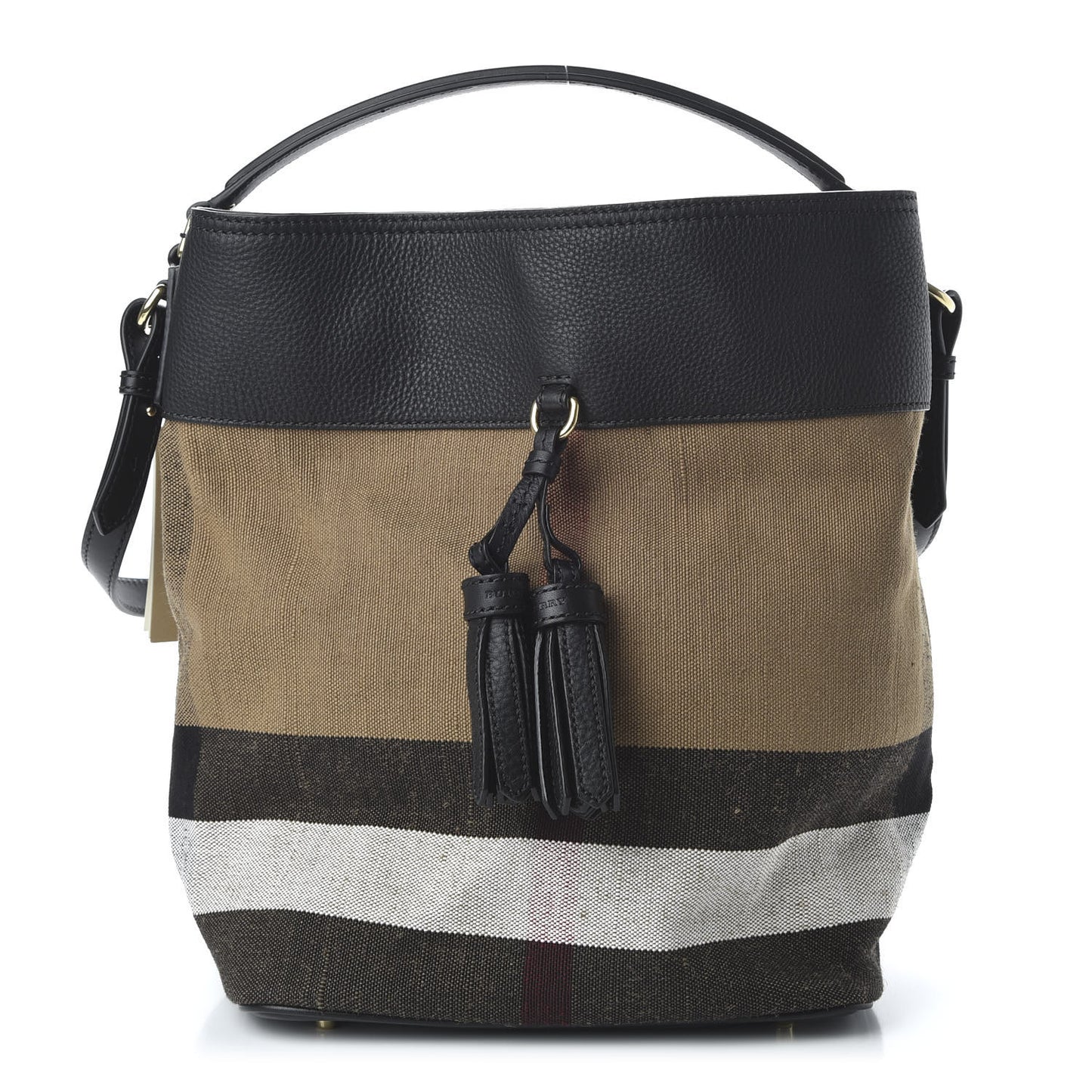 Grainy Calfskin Canvas Mega Check Medium Ashby Tassel Hobo Black