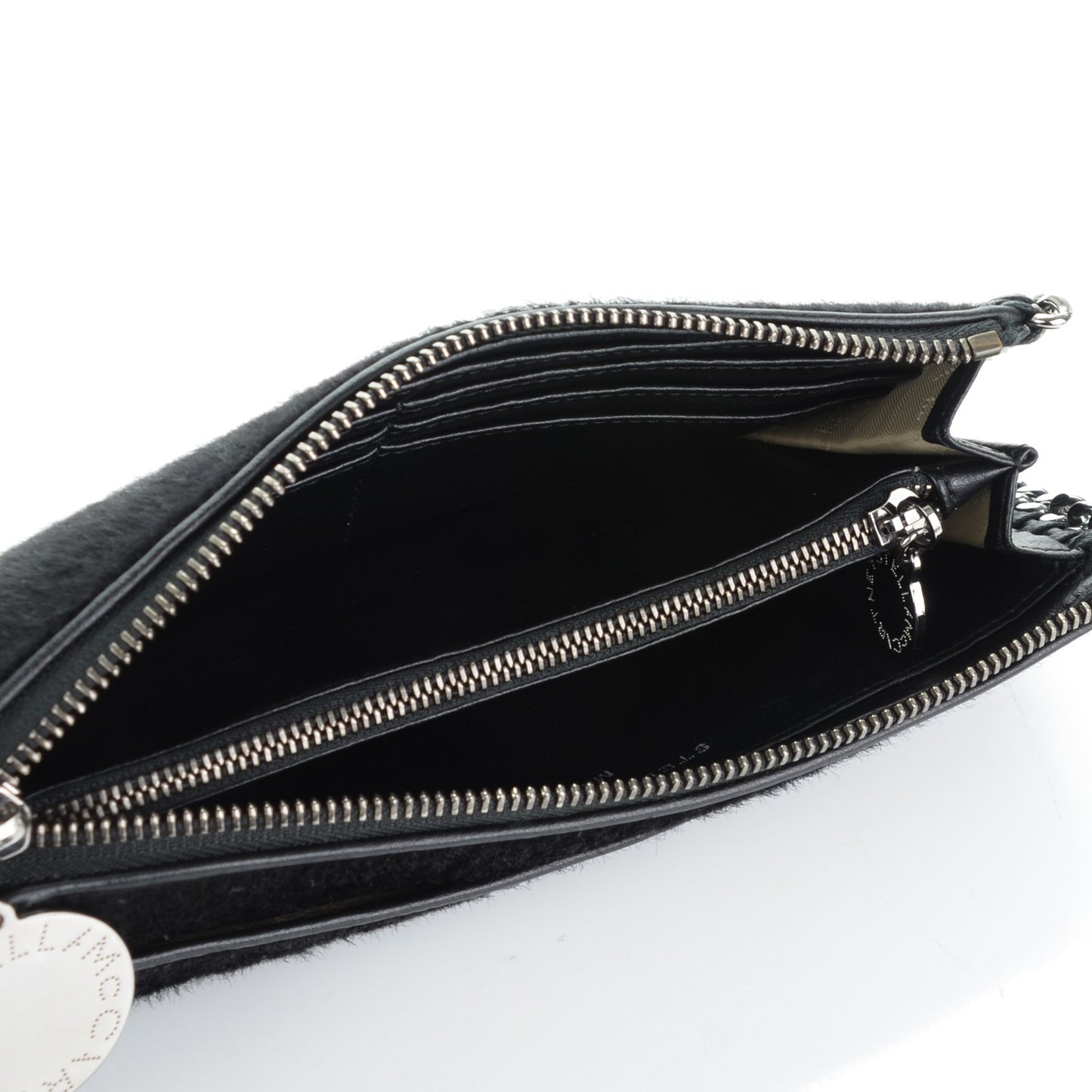 Faux Pony Hair Falabella Zip Wallet Black