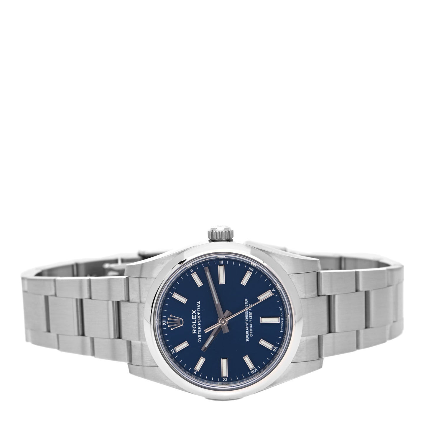 Stainless Steel 34mm Oyster Perpetual Watch Bright Blue 124200