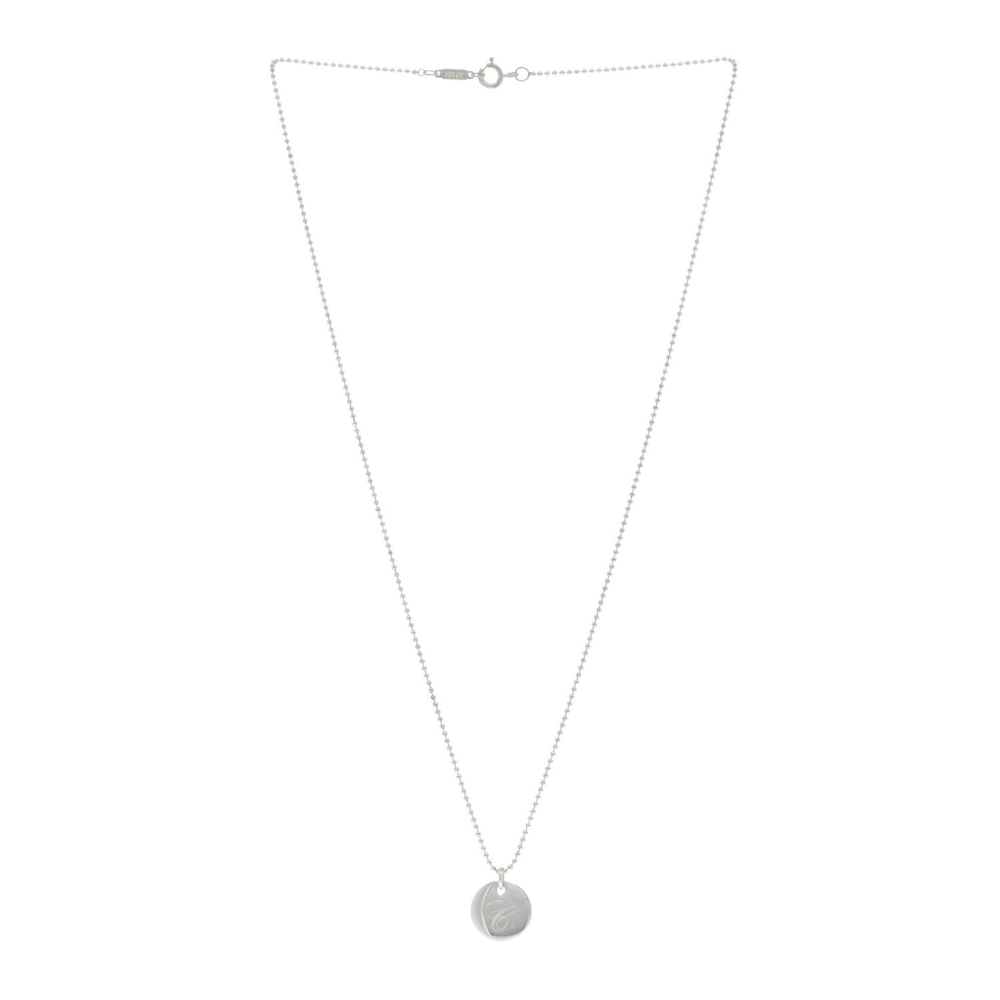 Sterling Silver Letter C Disc Pendant Necklace