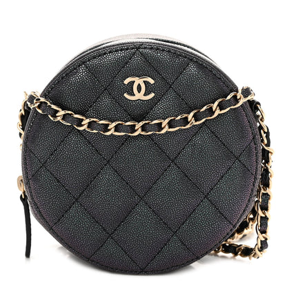 Chanel Iridescent Caviar Quilted Round Clutch With Chain Navy 1 of 9