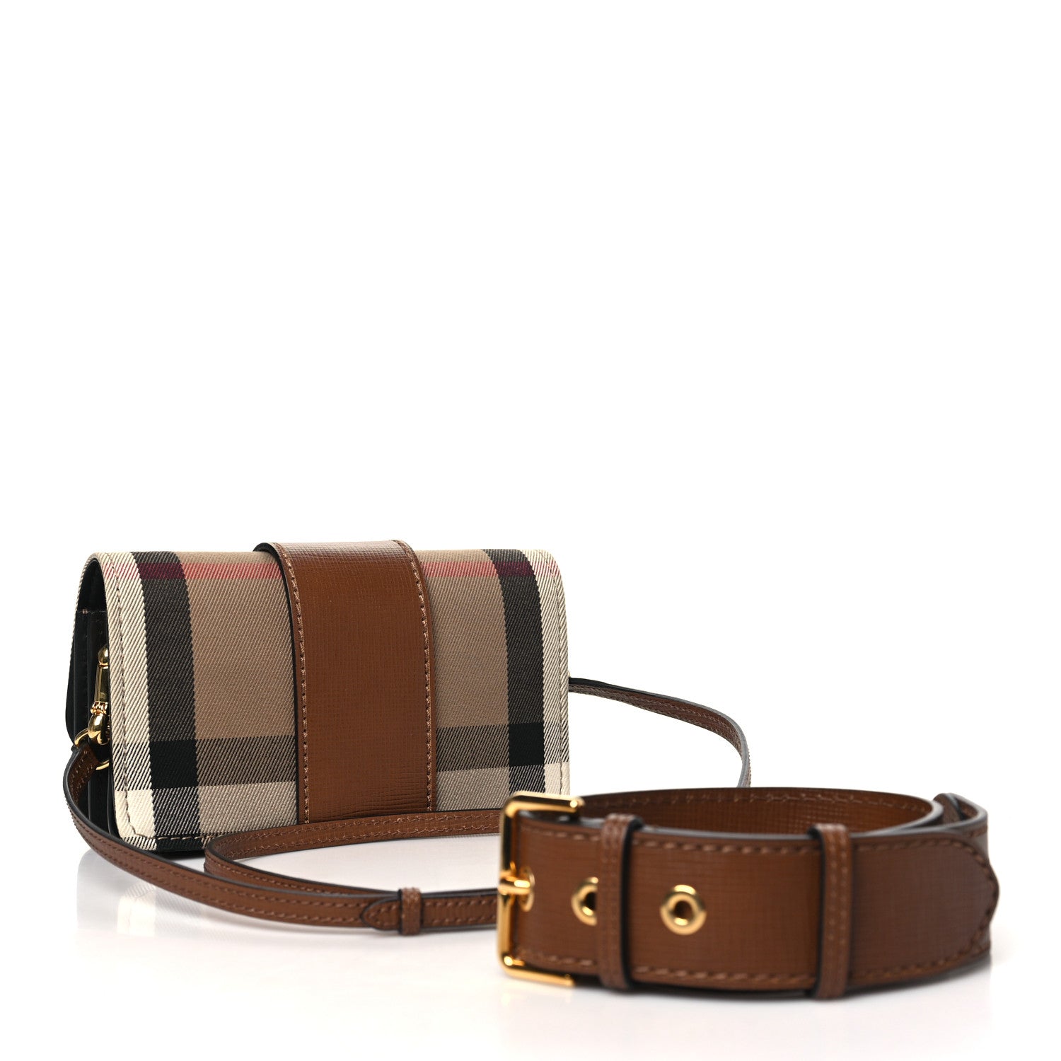 Burberry House Check Bridle Calfskin Small Madison Buckle Bag Tan 3 of 11