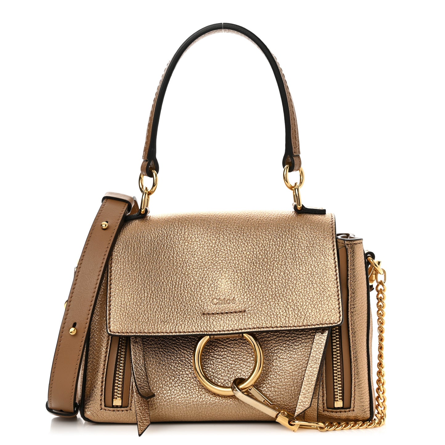Metallic Calfskin Mini Faye Day Shoulder Bag Gold
