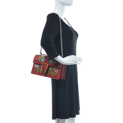 Gucci Calfskin Web Floral Embroidered Small Dionysus Shoulder Bag Hibiscus Red 2 of 8