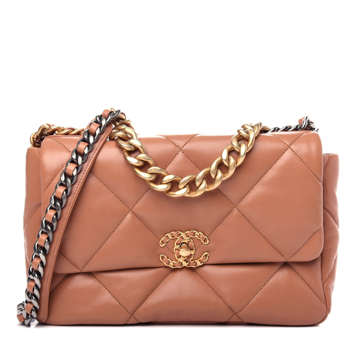 Lambskin Quilted Large Chanel 19 Flap Brown
