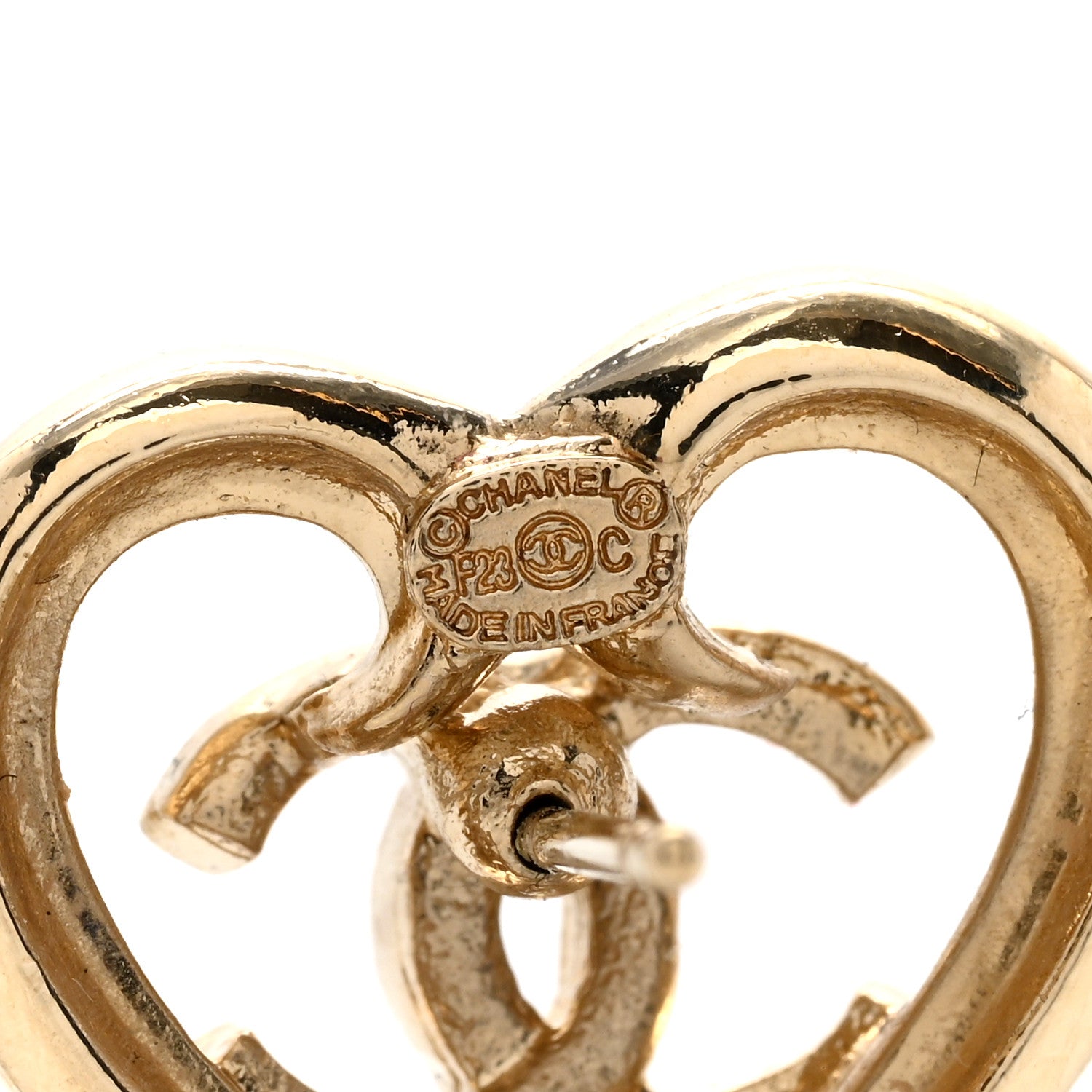 Chanel Metal Crystal CC Logo Heart Earrings Gold 4 of 4
