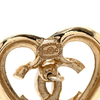Chanel Metal Crystal CC Logo Heart Earrings Gold 4 of 4
