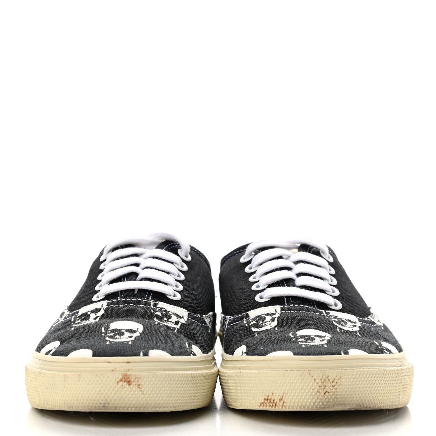 Saint Laurent Canvas Skull Print Skate Sneakers 40 Black White 2 of 12