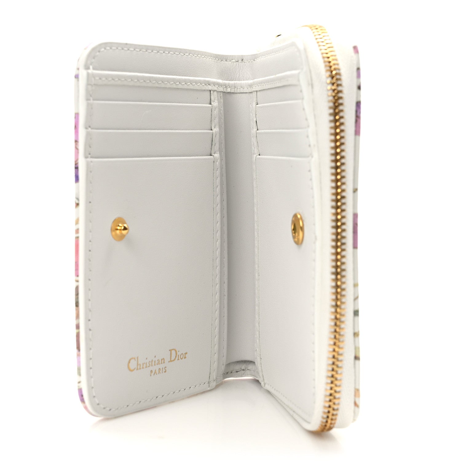 Christian Dior Calfskin Caro Freesia Zipped Wallet White Multicolor 5 of 10